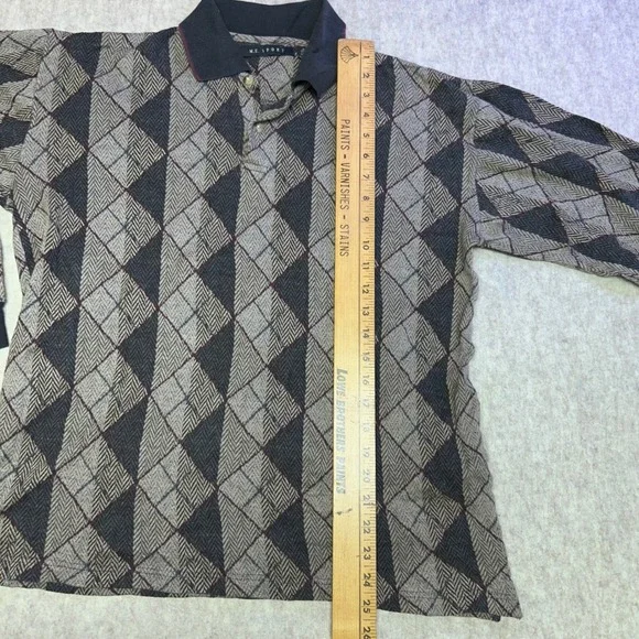 Vintage ME SPORT Mens Long Sleeve Argyle Polo Sweater Shirt Medium GrandpaCore - Picture 5 of 7